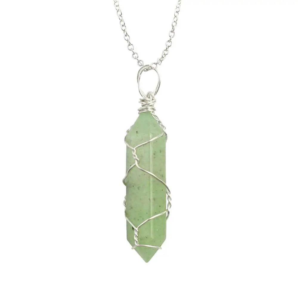 Jewelry Amethyst Tiger Eye Rose Quartz Natural Stone Hexagonal Cylindrical Crystal Necklace Wire Wrap Stone Pendant