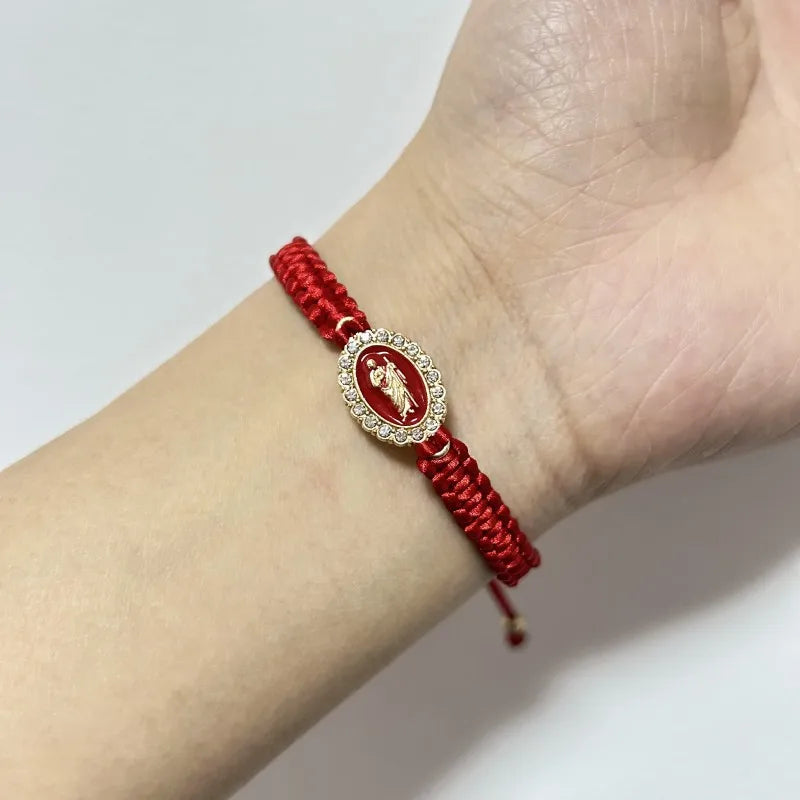Mexican Religious San Judas Tadeo Jewelry Our Father Of Saint Jude Charm Handmade Rope Chain String Braided Bracelet for Women
