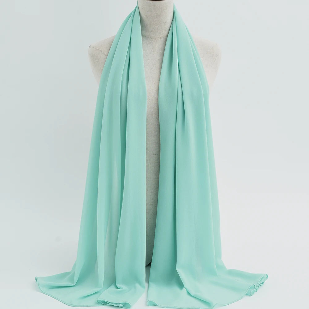 Fashion Pearl Chiffon Hijab Shawls Of Muslim Women Solid Color Head Wraps Scarf For Ladies