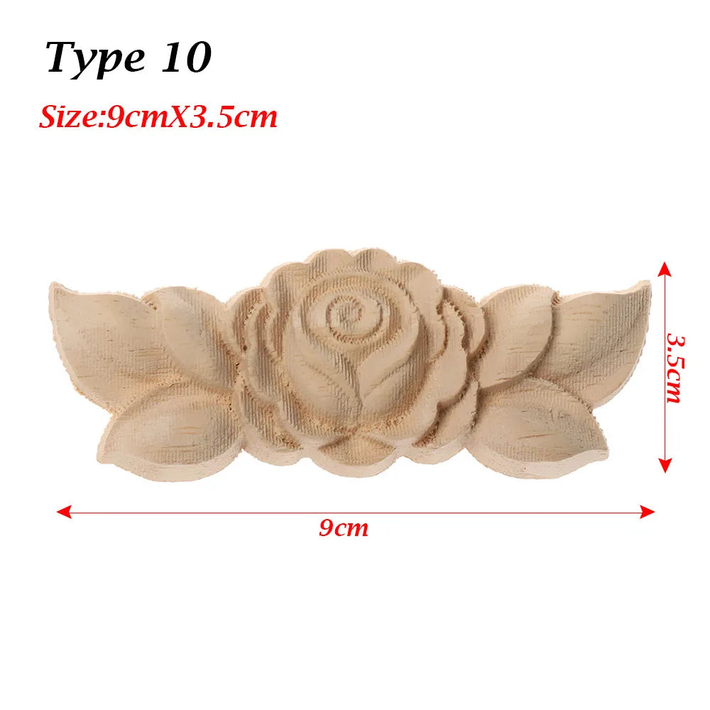 Floral Carved Corner Appliques Woodcarving Rose Natural Wooden Crafts Unpainted Door Adornment Furniture Ornament Home Decor