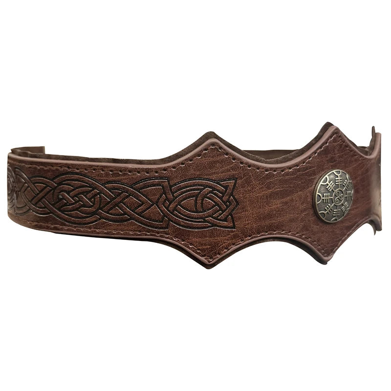 Medieval Viking Tiara PU Leather Head Ring Renaissance King Crown Headwear Medieval Noble Knight Headband Larp Cosplay Props