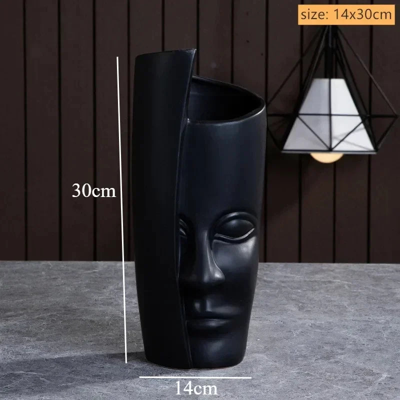 Ceramic Candlestick Art Vase Sculpture Crafts Human Face Flower Pot Handmade Garden Storage Flower Arrangement Home Decors