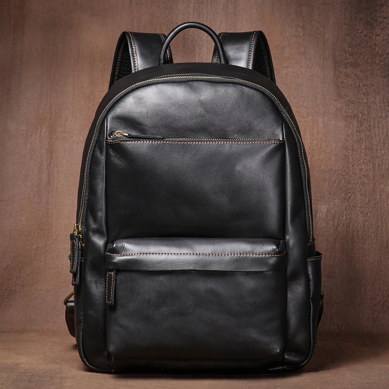 LUOKIR Men's Vintage Genuine Leather Travel Backpack Women's Cowhide College Style School Bag Computer Bags For 15 Inch Laptop