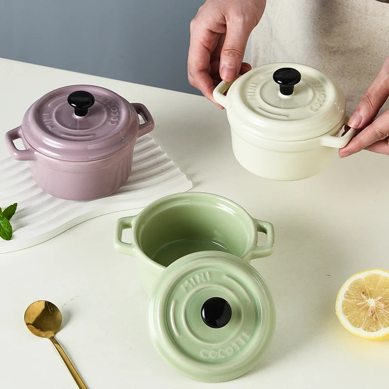 Ceramic covered bowl, mini double ear bowl, 6.5oz-200ml yogurt, steamed egg, and Shufulei small bowl