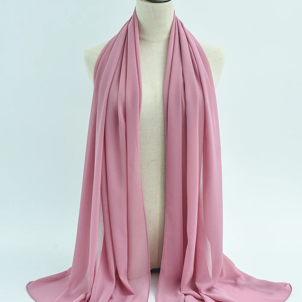Fashion Pearl Chiffon Hijab Shawls Of Muslim Women Solid Color Head Wraps Scarf For Ladies