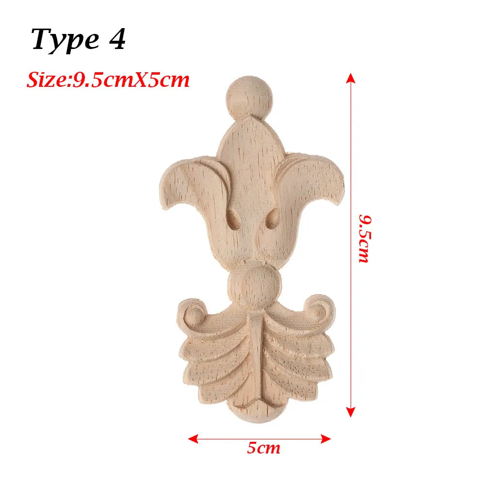 Floral Carved Corner Appliques Woodcarving Rose Natural Wooden Crafts Unpainted Door Adornment Furniture Ornament Home Decor