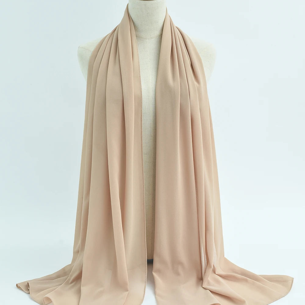 Fashion Pearl Chiffon Hijab Shawls Of Muslim Women Solid Color Head Wraps Scarf For Ladies