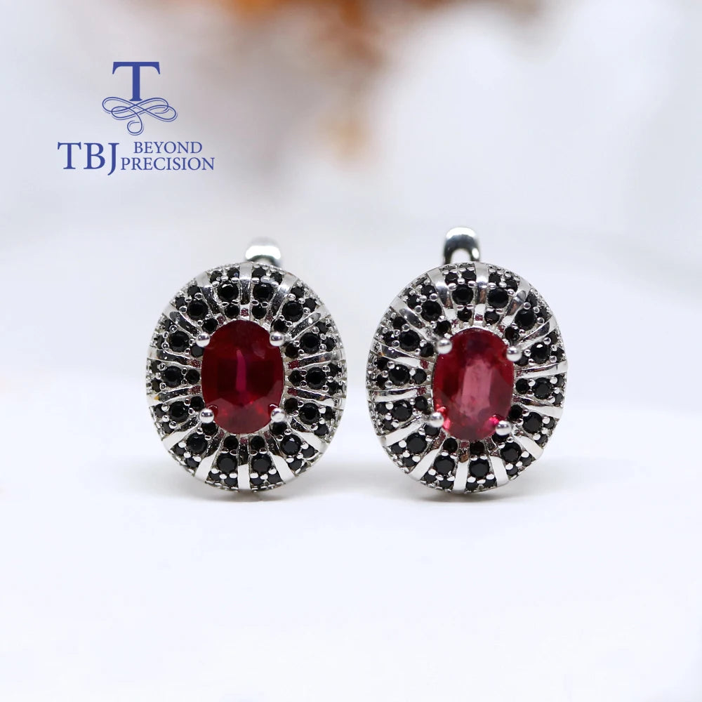 Natural Filled Ruby Earrings 925 Sterling Silver Light Luxury Design for Women Anniversary Banquet Birthday Gifts