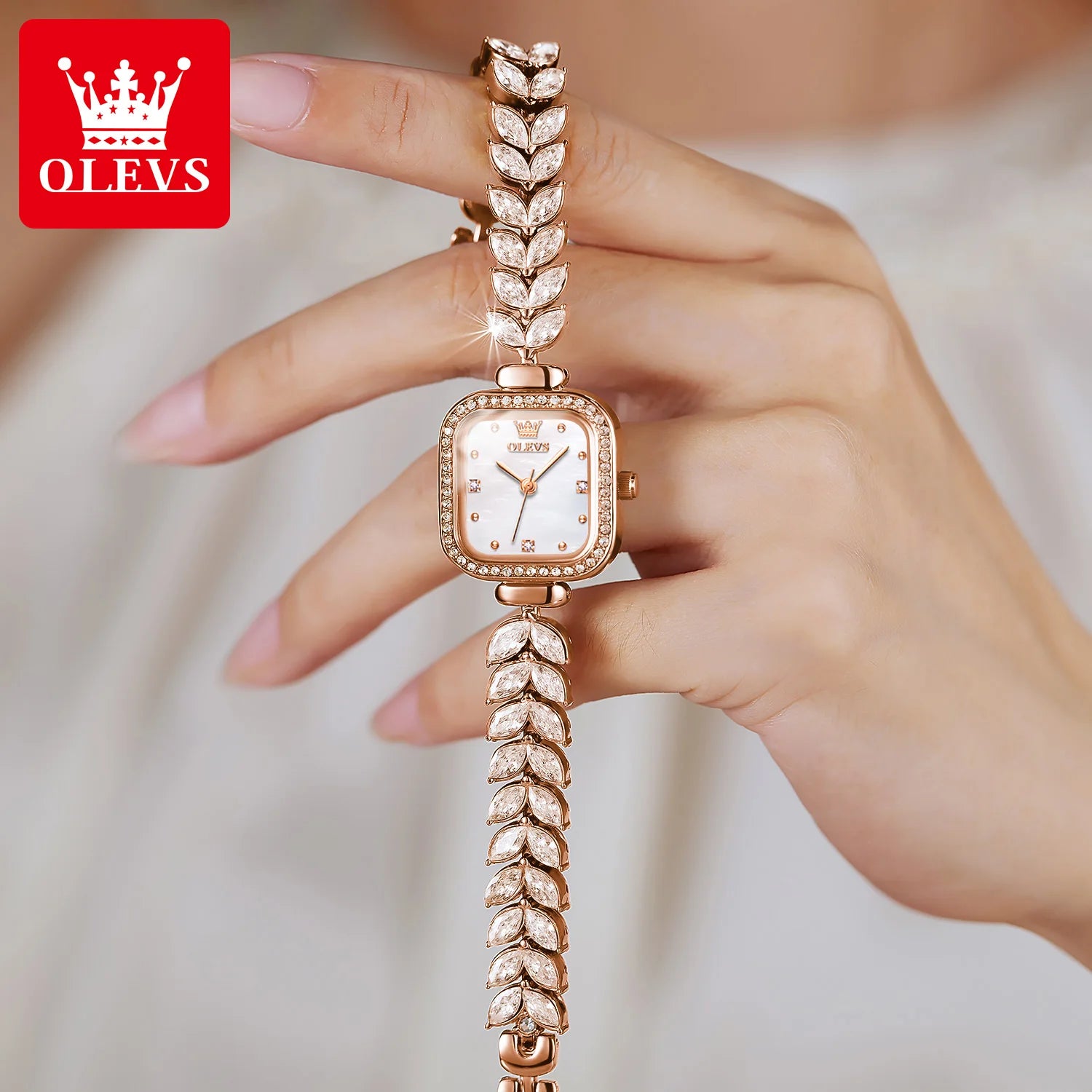OLEVS 9987 Women's Watch Square Dial Waterproof Quartz Watch For Women Luxury Original Elegant Ladies Wristwatch Steel Strap