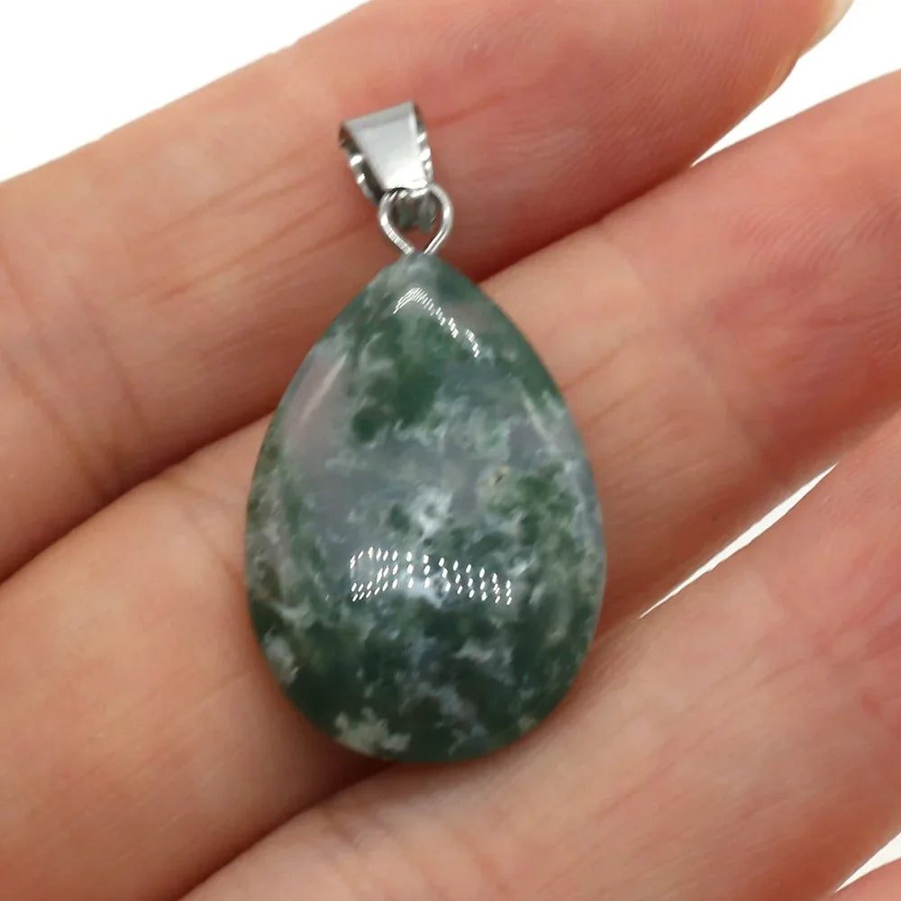 Natural Drop Shape Stone Pendant Crystal Rose Quartz Agate Yellow Jade Opal Malachite Charms for Jewelry Making DIY Accessories
