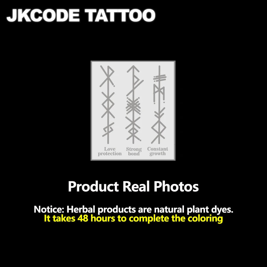 Herbal Tattoo Ancient Viking Peace Ancient Text Totem "Love" "Strong Bond" Meaning Pattern Finger Tattoo Rock Style Hand Neck Finger Tattoo Cool Men's and Women's Totem Multi-Purpose Tattoo Sticker Long-Lasting Waterproof for