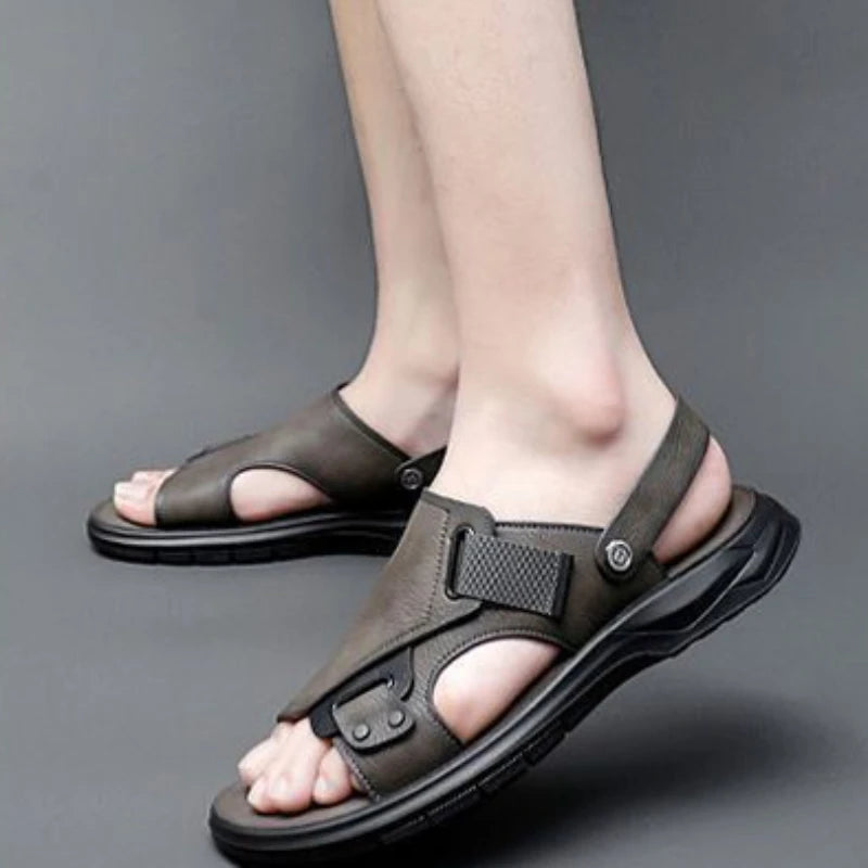 Male Shoe Slippers Genuine Leather Outdoor Trekking Hiking Beach Open Flat Men's Sandal Ankle Wrap Indoor New Arrival Number 41