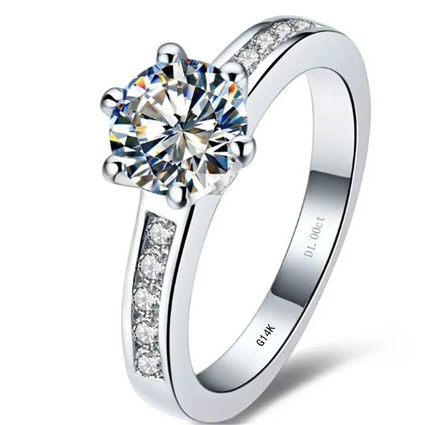 Solid 14K White Gold AU585 Fine 1CT Natural Moissanite Diamond Engagement Ring For Woman Perfect Birthday Gift For Girl Friend