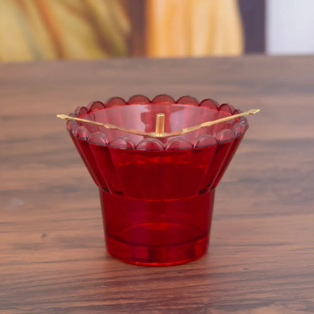 Antique Golden Gemstone Church Thurible Crimson Glass Bowl Vintage Ritual Artifact Meditation Burner, Collectible Altar Decor