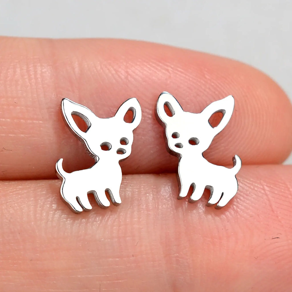 Minimalist Stainless Steel Earings Mini Heart Star Geometric Stud Earrings For Women Cute Cat Dog Flower Leaf Earrings Jewelry