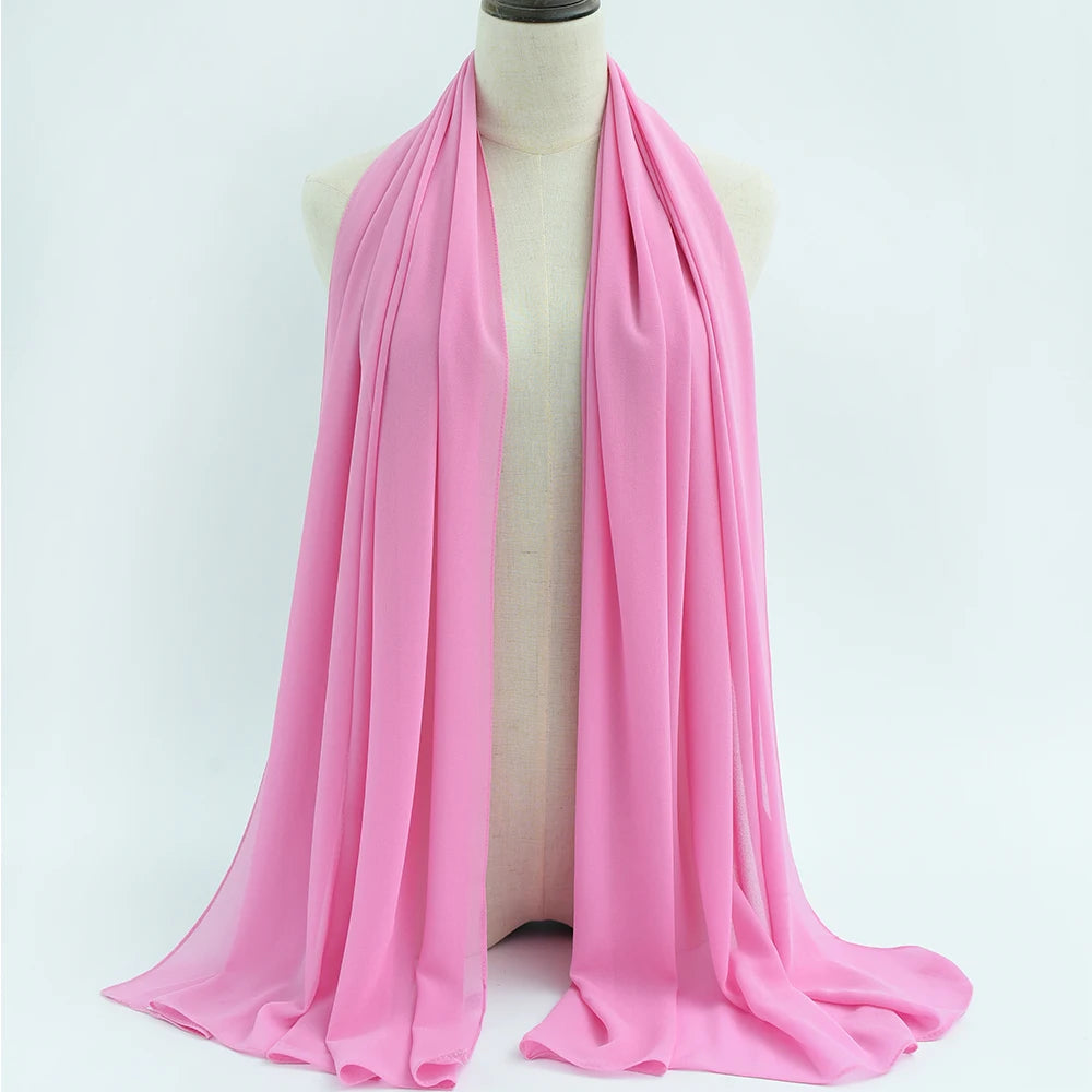 Fashion Pearl Chiffon Hijab Shawls Of Muslim Women Solid Color Head Wraps Scarf For Ladies