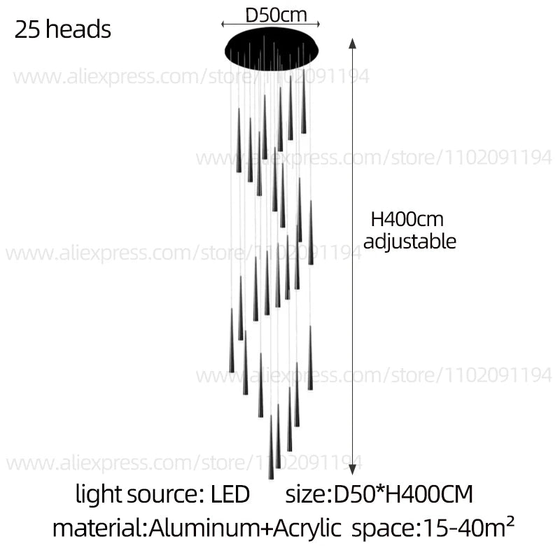 LED Pendant Light Modern Living Room Chandelier Villa Loft Large Pendant Light Minimalist Duplex High-Rise Long Stair Chandelier