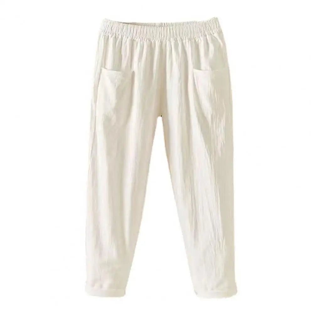 Cotton Linen Women Harem Pants Women Summer Casual Loose Harem Elastic Waist Cotton Linen Pants Ninth Trousers Wide-leg pants