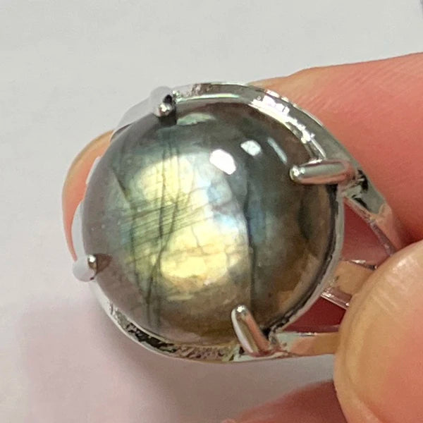 Ring Natural Stone Round Bead Blue Labradorite Adjustable Finger