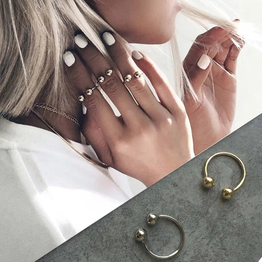 Punk Fashion Wedding Women Silver Gold Knuckle Copper Double Ball Copper Ring Jewelry Unisex Rings Joint Ring