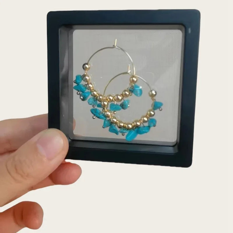 Bohemia Style Handmade Stainless Steel Turquoise Crystal Gold Ball Beads Earrings
