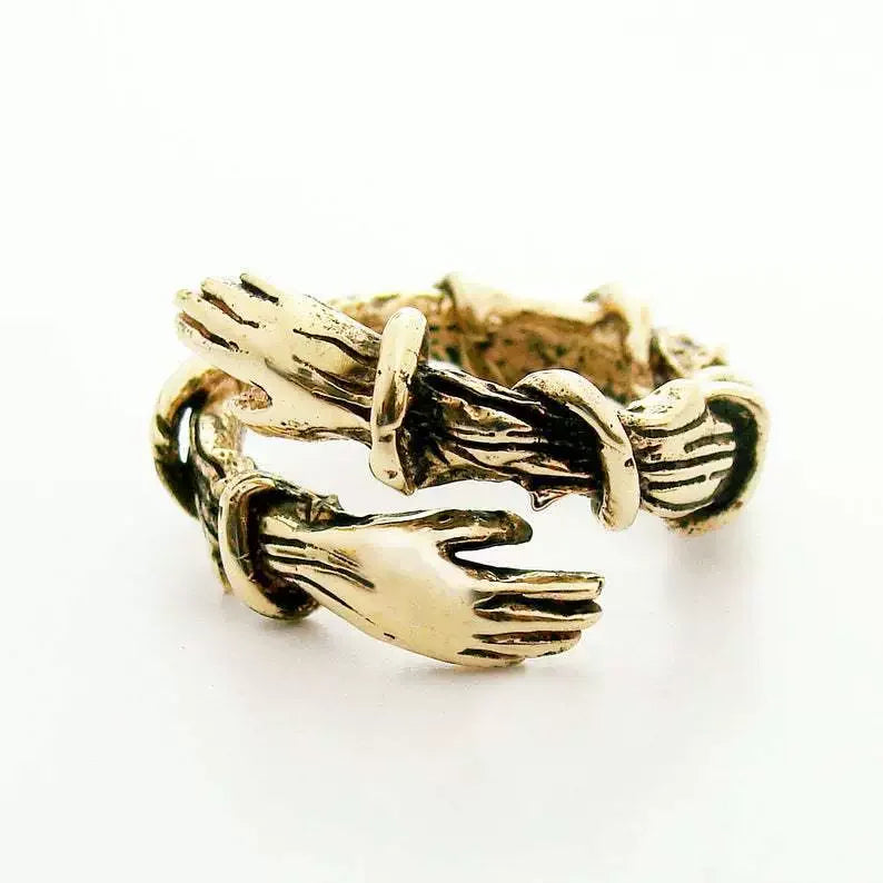 Adjustable Ring Novelty Love Hug Charms Open Band Minimalist for Men Women 925 Sterling Silver Couple Lover Dating Jewelry