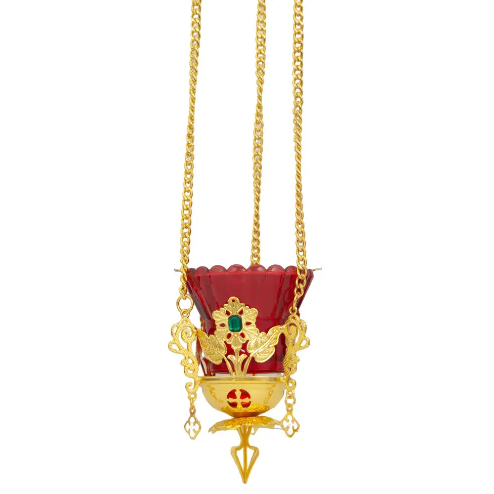 Orthodox Christian Hanging Oil Lamp,Orthodox Vigil Oil Lamps with Red Glass Cup,for Religious Ceremonies and Daily Use
