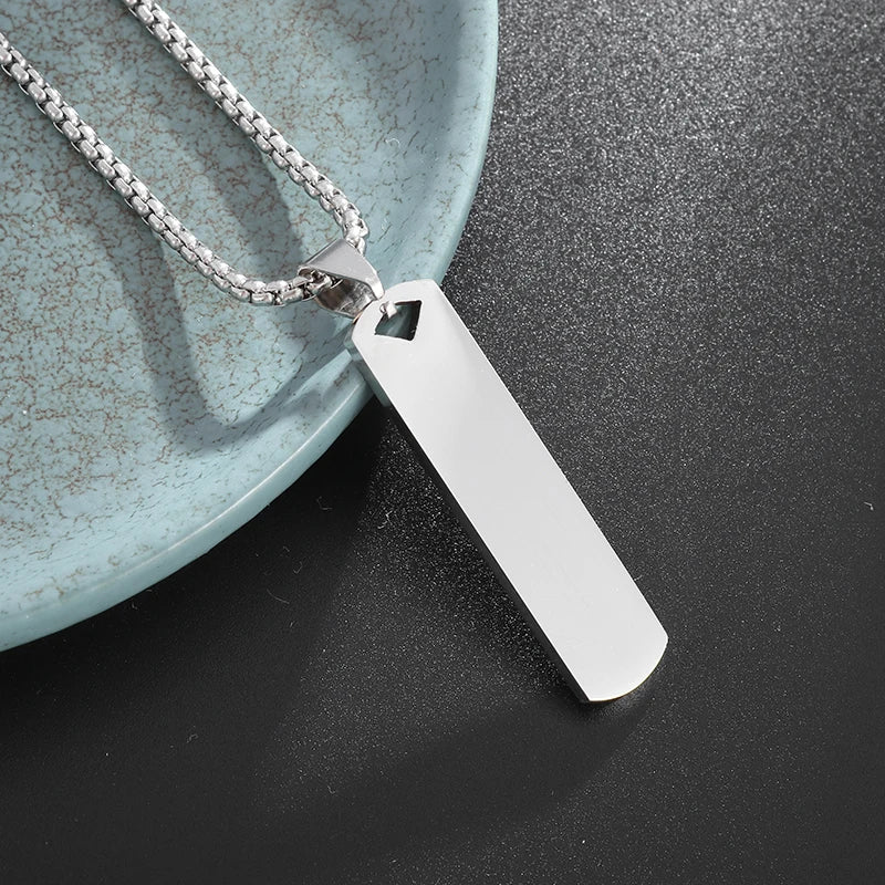 Stainless Steel Classic Geometric Polygonal Black Square Natural Stone Necklace Pendant for Men Fashion Casual Punk Jewelry Gift
