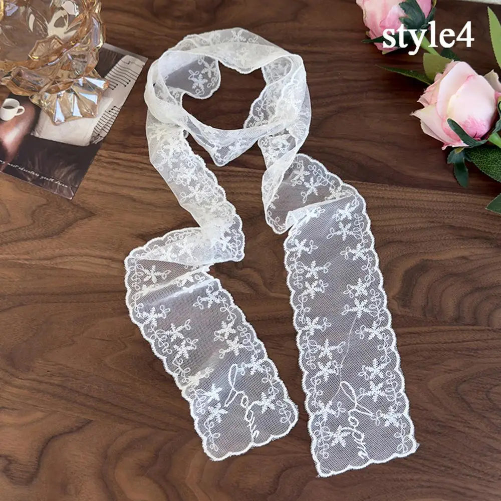 Sweet Flower Retro Lace Neck Strap Transparent Dressing Decoration Hair Band Korean Style Neckerchief Long Ribbon Head Scarf
