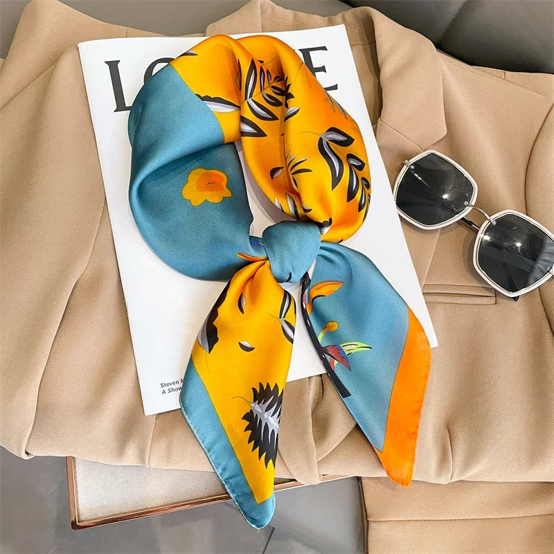 Luxury Brand Silk Square Plaid Scarf Women Satin Neck Hair Tie Band Soft work neckerchife 2024 NEW Hijab Head Female Foulard