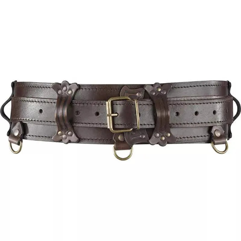 Medieval Sword Belt Steampunk Gothic Festival Waist Girdle Celtic Knight Larp Cosplay Costume Ring Strap PU Leather Waistband
