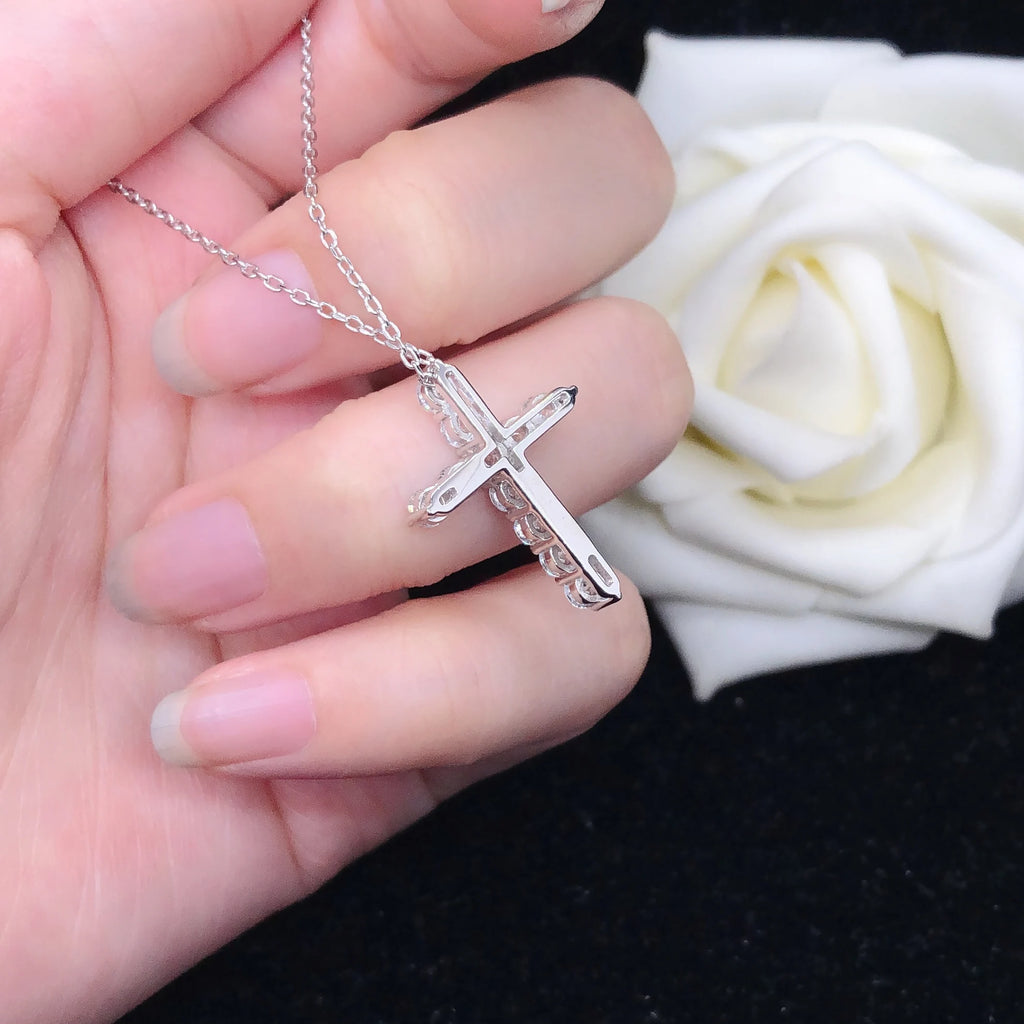 Pure White Gold AU750 Cross Necklace Moissanite Cross Necklace For Women D Color Natural Moissanite Pendant Anti-allergy