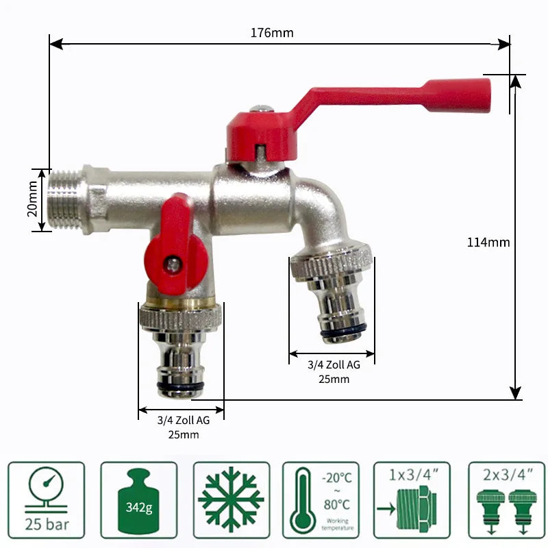1PC Brass Bibcock 7 Colors Bronze Antique Outdoor Dual Outlet Faucet Washing Machine Out Garden Balcony Frost Protection Tap