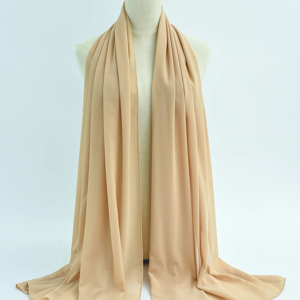 Fashion Pearl Chiffon Hijab Shawls Of Muslim Women Solid Color Head Wraps Scarf For Ladies