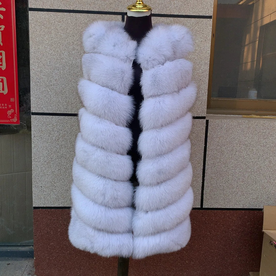 women's jacket 2025 fur jacket 90cm diagonal slim natural fox fur vest mid-length fox fur vest real fur jacket natural fur good