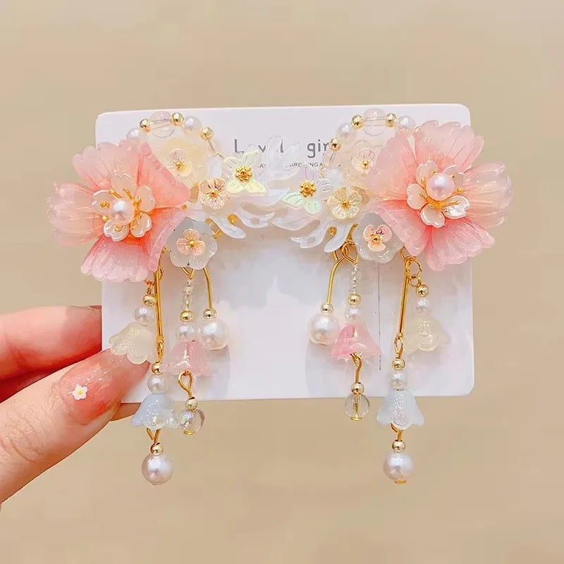 Children's Headwear Ancient Style Girl Hanfu Hair Bundle Wig Accessories Princess Dress Up Gift