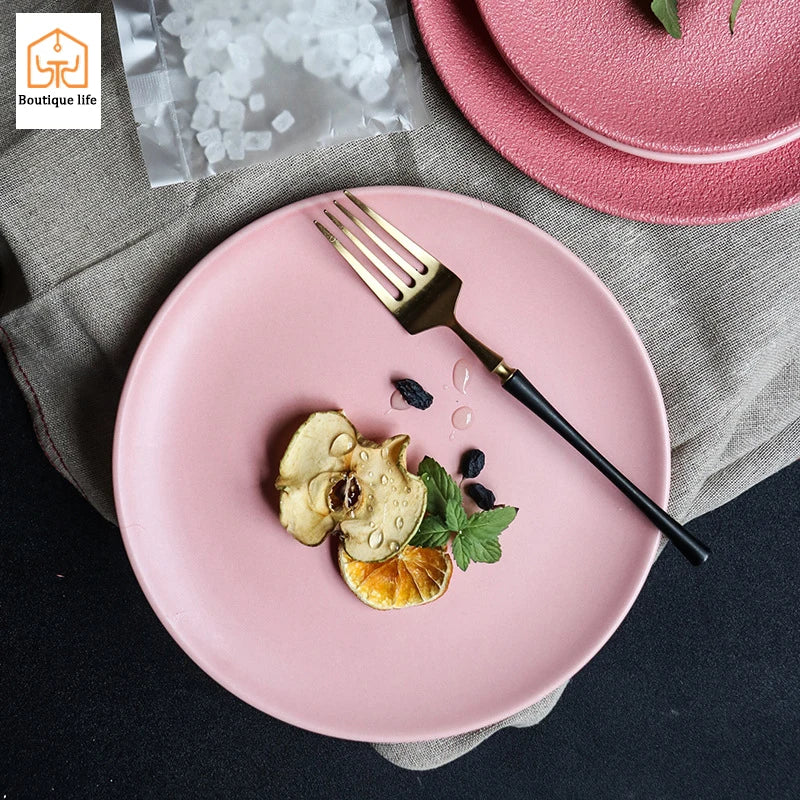 9.5inch Macaron Steak Plate Pink Ceramic Western Plate Creative Dessert Plate Japanese Thick Noodle Main Dish Plate