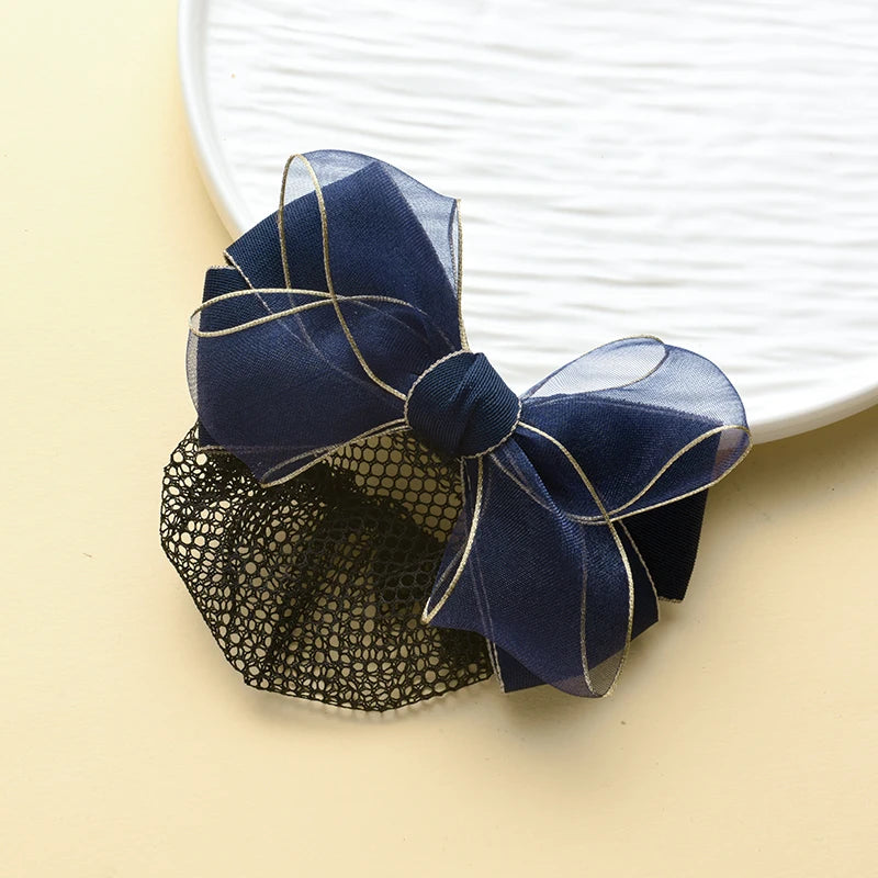 Head Flower Net Bag Professional CCB Postal Nurse Hotel Stewardess Uniform Belt Thin Online Work Tray Hair Net Bag Bow