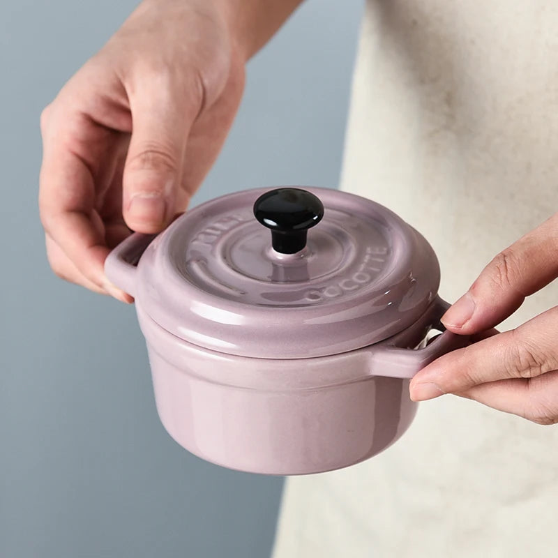 Ceramic covered bowl, mini double ear bowl, 6.5oz-200ml yogurt, steamed egg, and Shufulei small bowl