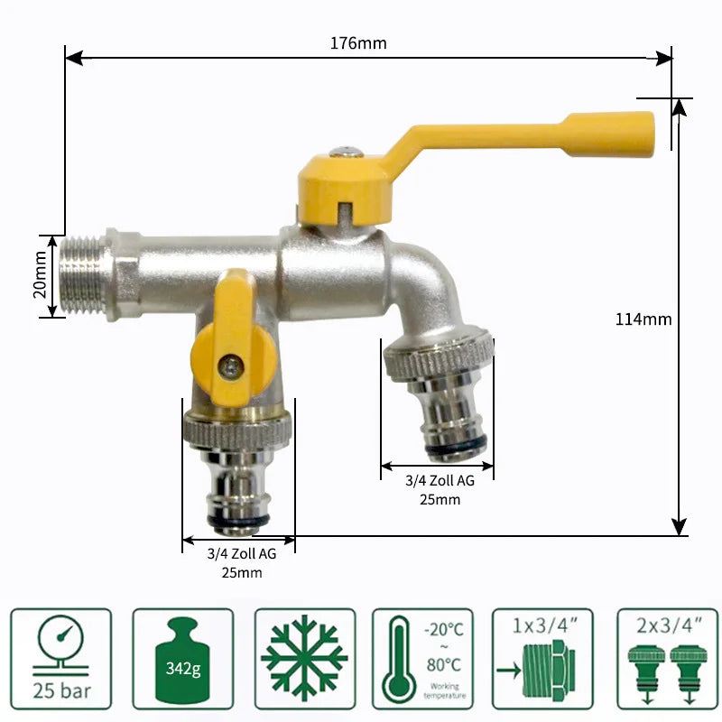 1PC Brass Bibcock 7 Colors Bronze Antique Outdoor Dual Outlet Faucet Washing Machine Out Garden Balcony Frost Protection Tap