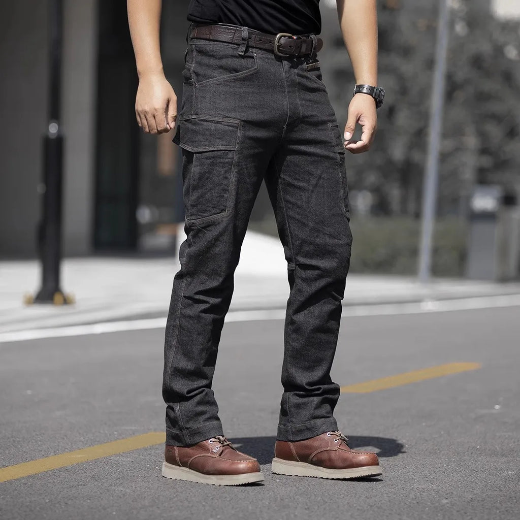 Men's Tactical Jeans Military Denim Cargo Pants Multi-pocket Elastic Casual  Work Trousers Outdoor Combat Training Hiking Pants
