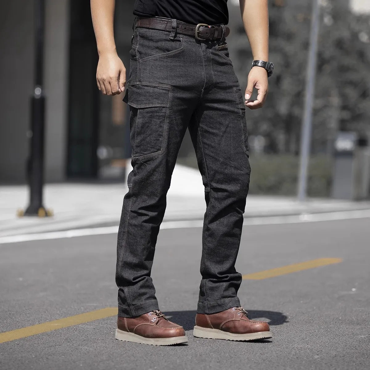 Men's Tactical Jeans Military Denim Cargo Pants Multi-pocket Elastic Casual  Work Trousers Outdoor Combat Training Hiking Pants