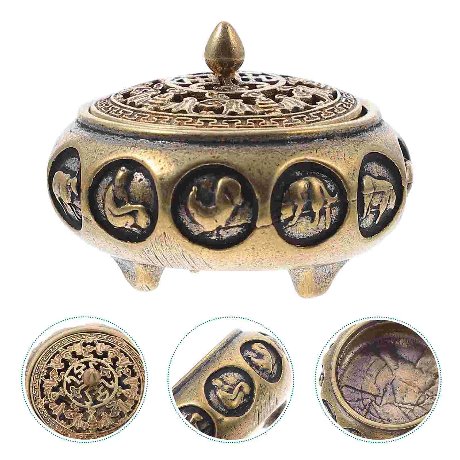 Pure Brass Chinese Zodiac Incense Burner Aromatherapy Furnace Metal Censer Holder Home Decor Bedroom Study Yoga Room Accessory