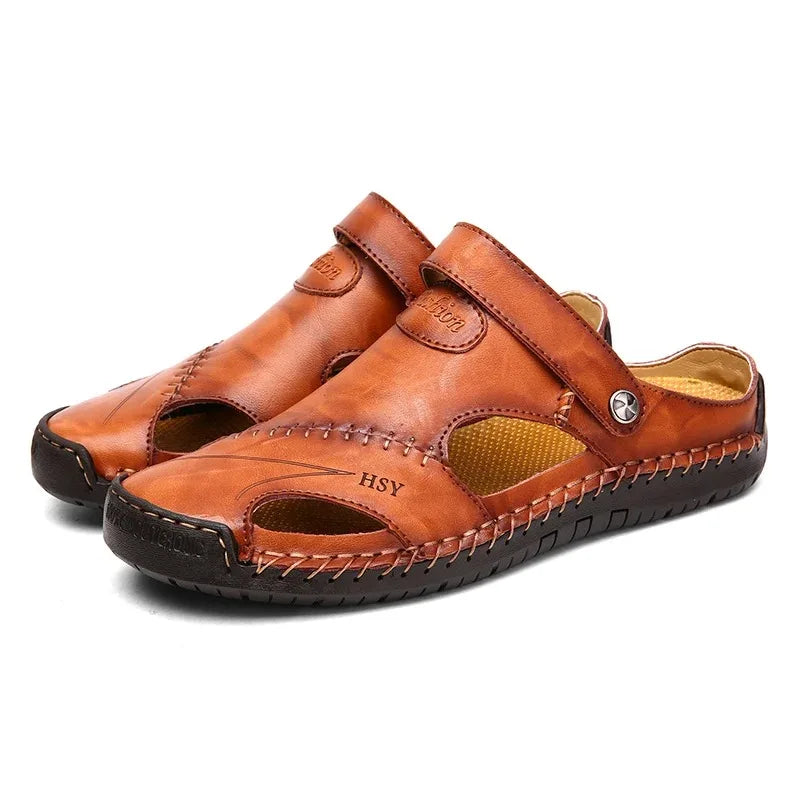 Summer Sandals Men Leather Classic Roman Sandals 2025 Slipper Outdoor Sneaker Beach Rubber Flip Flops Men Water Trekking Sandals