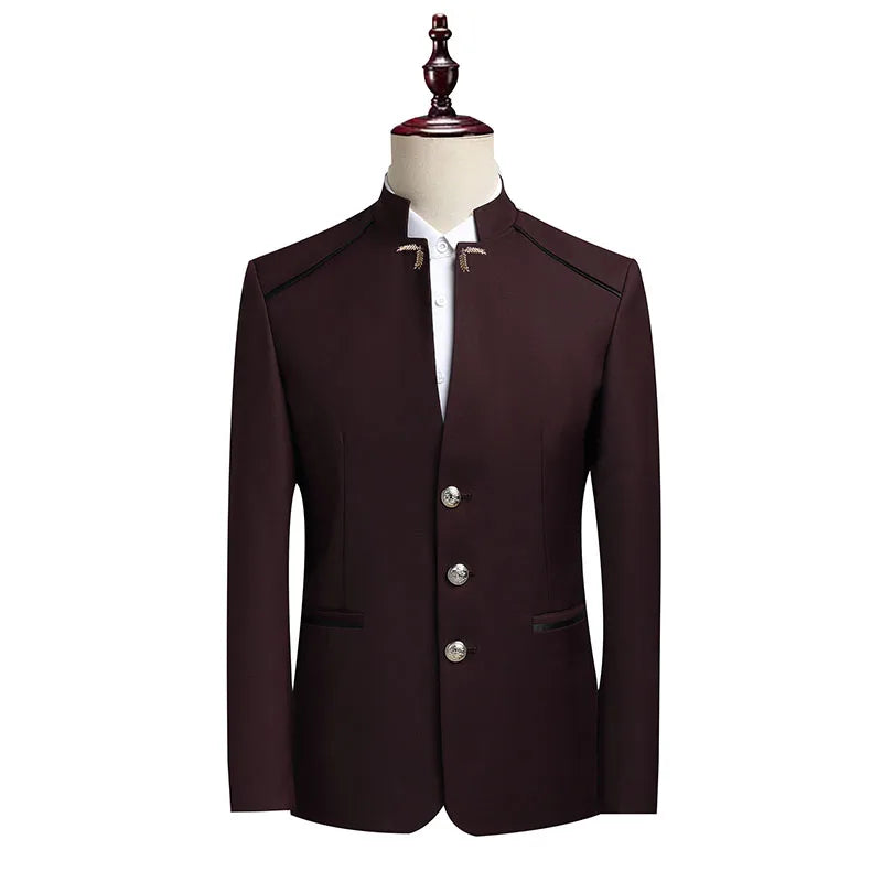 Suit (Blazer+ Pants) Men's Fashion Gentleman Business Outdoor Standing Collar Gentleman Wedding Work Casual MAO Suit
