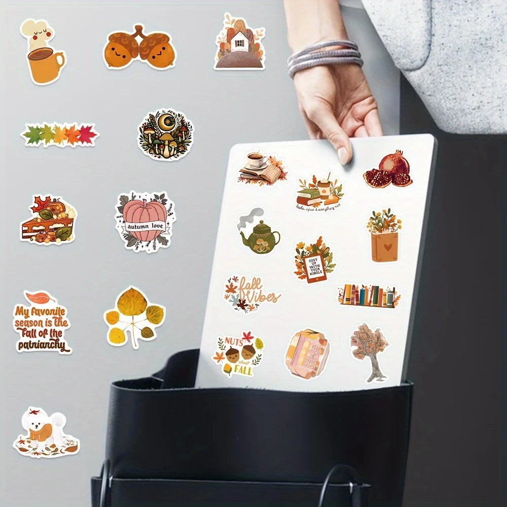 50PC Fall Series Stickers Thanksgiving Decor Maple Leaf Harvest Stickers Phone Case Laptop Bag Waterproof StickersCelebrate Gift