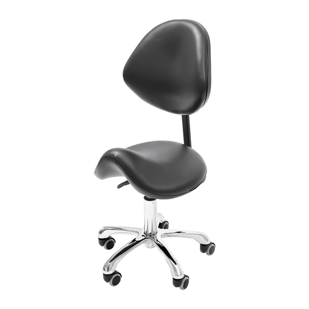 Rolling Saddle Stool Work Chair Height Adjustable  with Wheels +Backrest Heavy Duty
