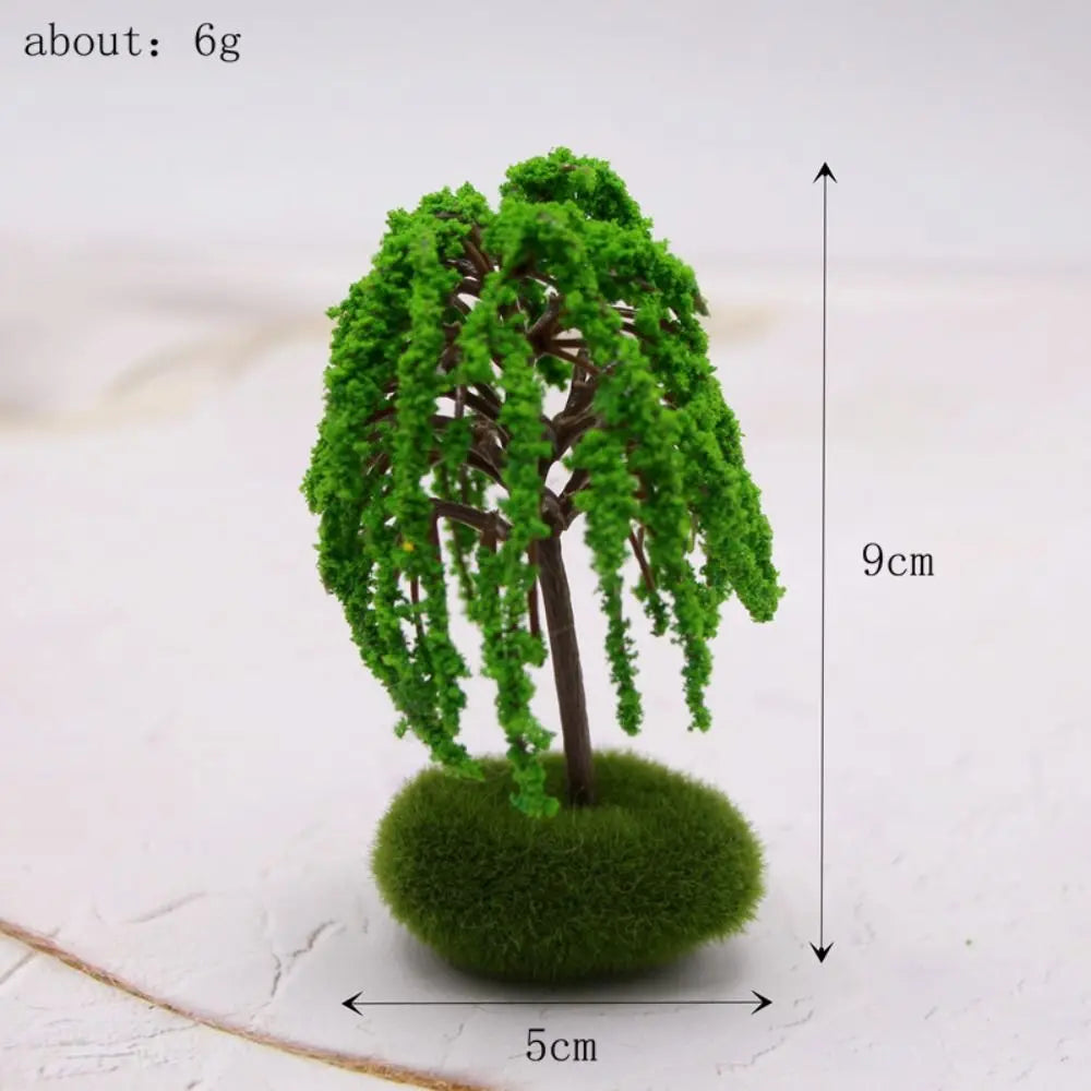 Plastic Model Trees Artificial Moss Rocks/Wooden Base Natural Green Dollhouse Mini Tree Simulation Bonsai Figurine