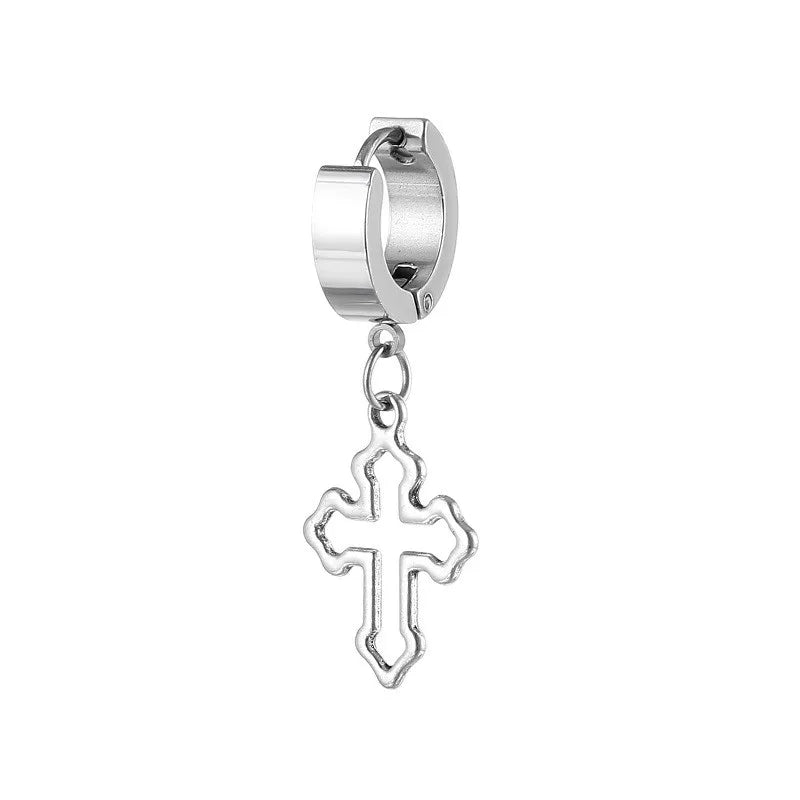 Classic Simple Cross Pendant Earrings Stainless Steel Fashion Vintage Geometric Stud Ear Jewelry Party Gifts For Women Men