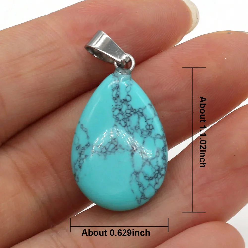 Natural Drop Shape Stone Pendant Crystal Rose Quartz Agate Yellow Jade Opal Malachite Charms for Jewelry Making DIY Accessories